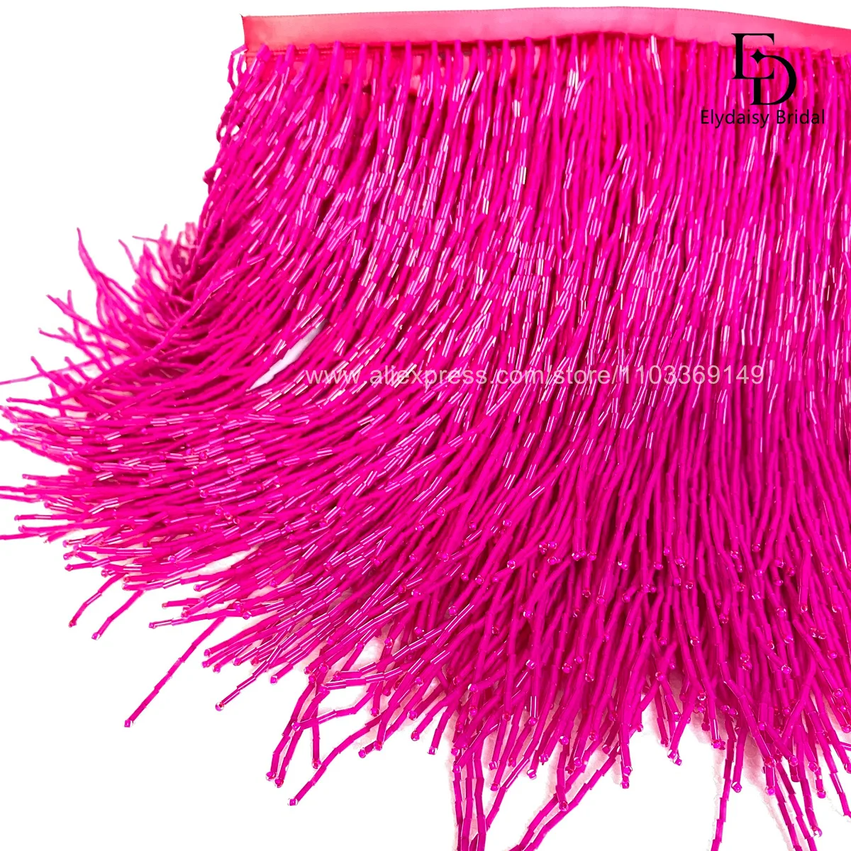 

ELYDAISY 15cm Length Plum Red Glass Bead Tassel Ribbon Home Decor Bridal Gown Dress Craft Hand-Sewn Accessories Fringe Trim