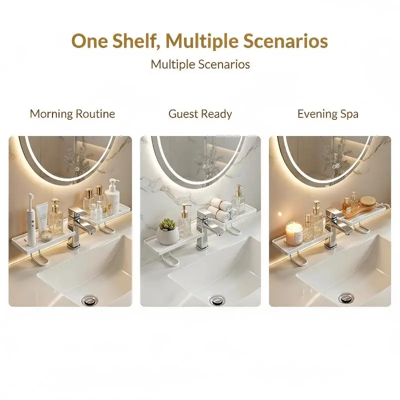 Universal No-Drill Wrought Iron Storage Rack Quick Install Drainage Shelf for Bathroom Kitchen Sink Spice Holder
