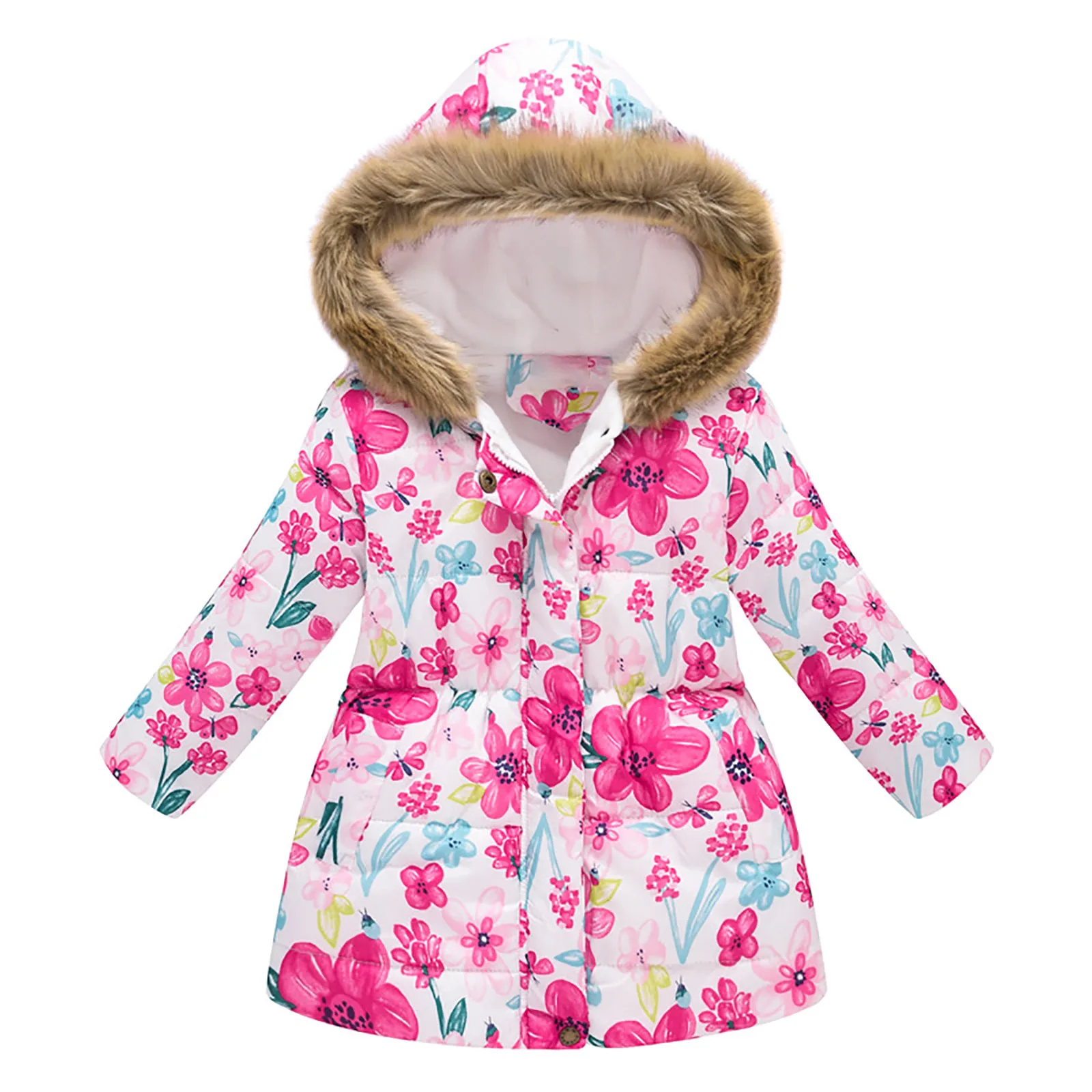

Coat with Hood for Girls Girls Hooded Jacket Comfortable Soft Fleece Lined Warm And Stylish With Floral Toddler Coats Girls 2t