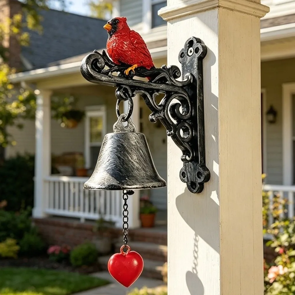 Vintage Design Metal Red Bird Doorbell Sturdy Weather-proof Wall Mounted Doorbell Handmade Resin