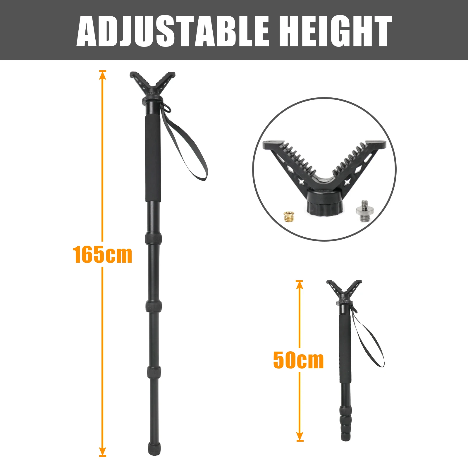 Aluminum Shooting Hunting Monopod Adjustable Height Shooting Stick Professional Rifle Rest with V Yoke for Hunting and Outdoors