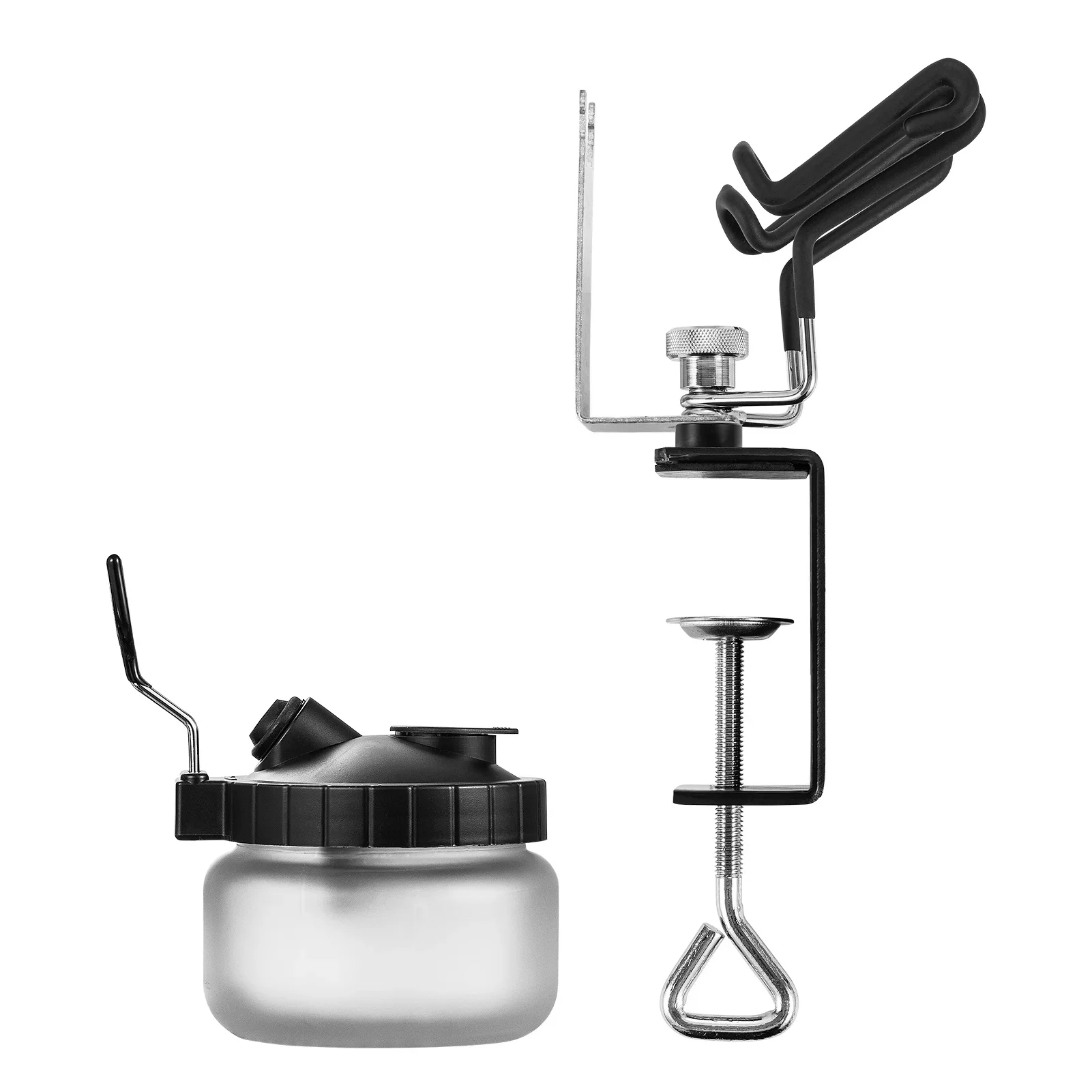 Nasedal Universal Airbrush Holder Two-Brush Holder Clamp-on Table Stand with Universal Spray Out Pot Set