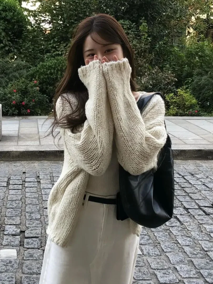 

Loose Lazy Woolen Sweater Coat Korean Sle Dongdaemun Ou*Ce Autumn New Arrival Women's Knittedwear V-Ne Regular Thin