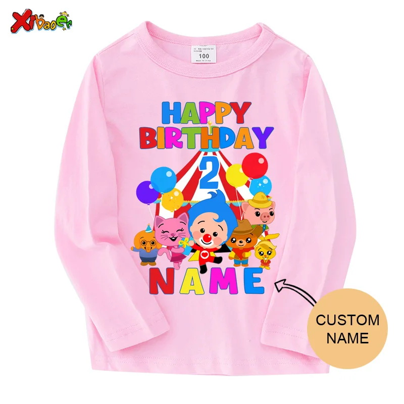 Plim Birthday Long Sleeves Tshirts Boys T Shirt Kids Summer Clothes Custom Name Personalized Toddler Baby Shirt Girls Clothing