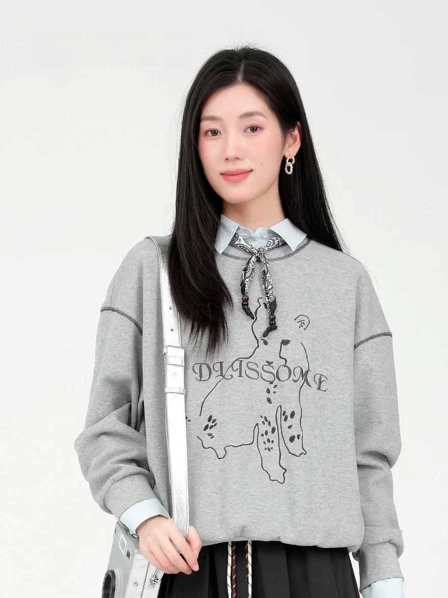 

Basic Style American Retro Cartoon Print round Neck Sweatshirt Dailanzi Spring New Arrival Casual Loose Fit Long Sleeve Women...