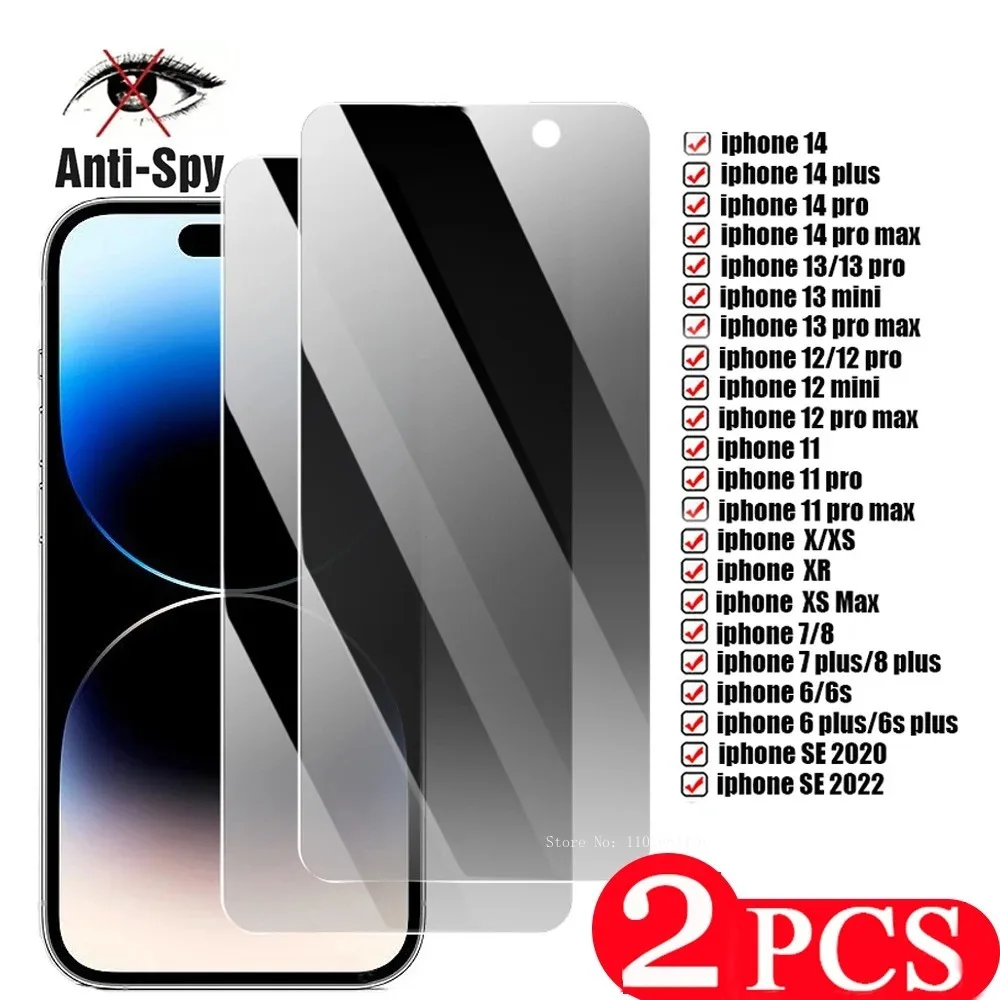 

2Pcs Anti-Spy Screen Protector for IPhone 16 14 13 12 Mini 11 Pro MAX Privacy Glass for IPhone 7 8 6 Plus X XR XS SE Glass