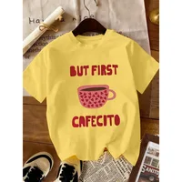 Camiseta para mujer But First Cafecito 3D, moda unisex, estilo retro, dulce, fresco, informal, versátil, para ir al trabajo, vacaciones, camisa de manga corta