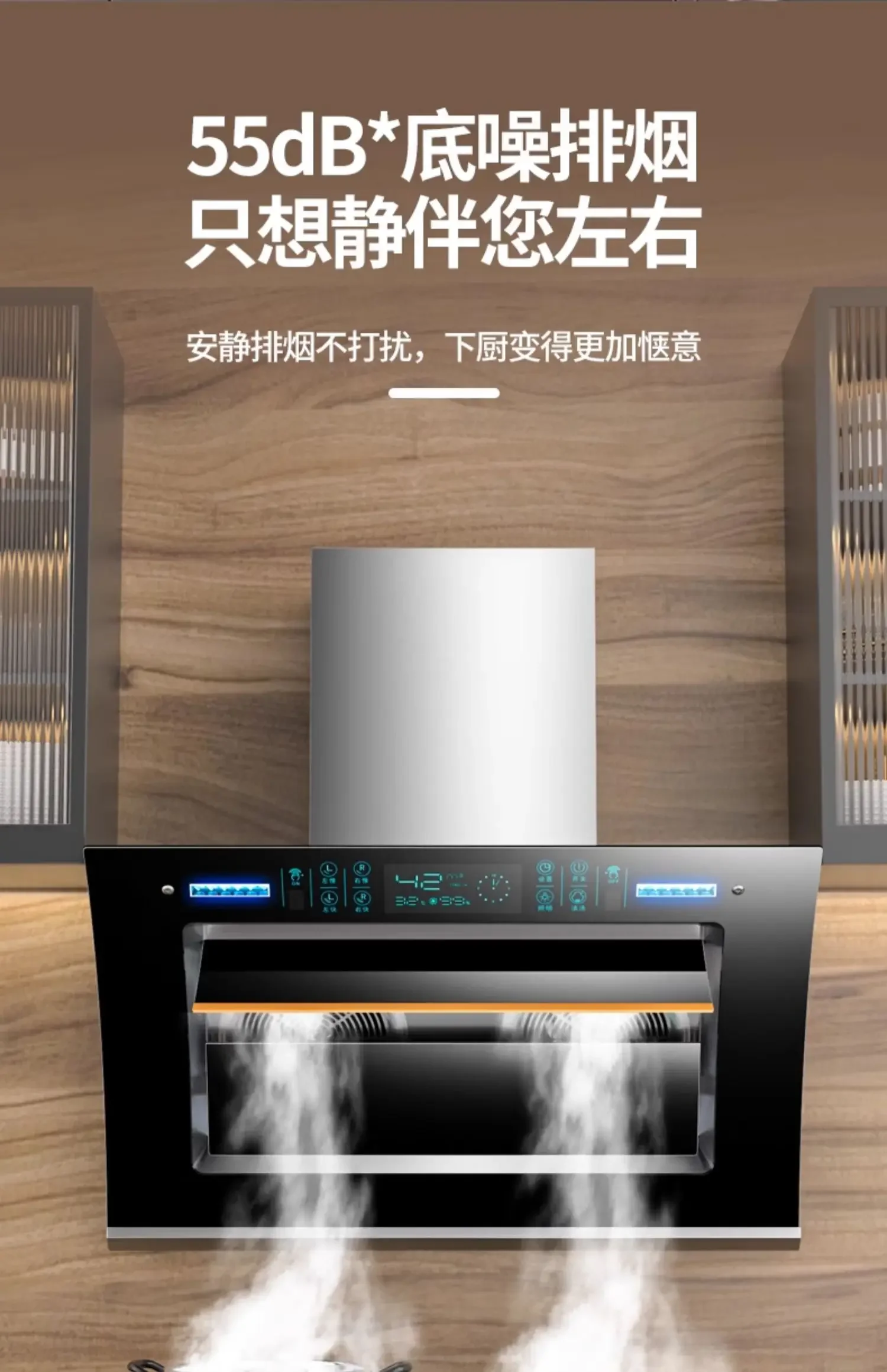 220V Haotaitai Double Motor Range Hood Kitchen Strong Suction Auto Clean Side Suction DW