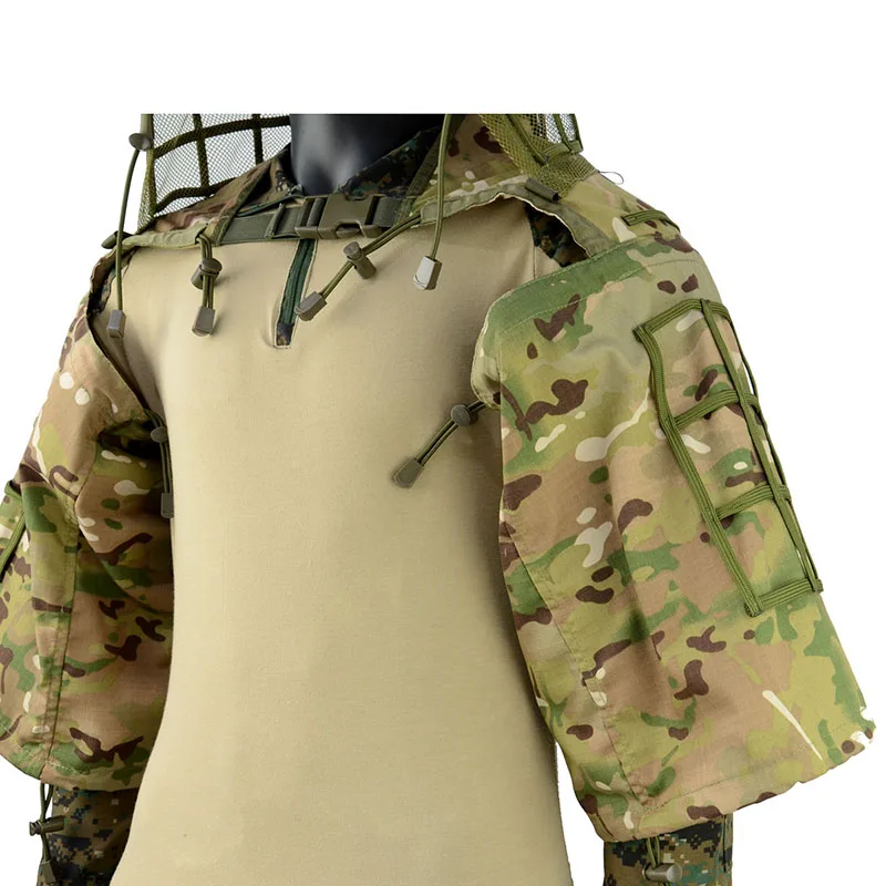 Taktischer Ghillie-Anzug, atmungsaktive Ghillie Viper Hood mit 3D-Blattstreifen, Scharfschützmantel für Wargame, Jagd, CS – Detail 25