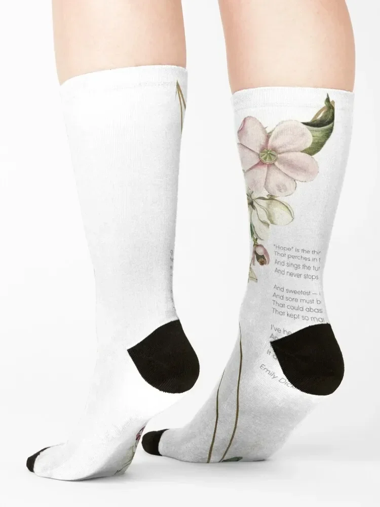 Hope Is The Thing With Feathers - Calcetines con estampado floral geométrico Emily Dickinson Calcetines de regalo de moda japonesa para hombre y mujer