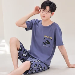 Summer New Men's Pajamas Cotton Young Boys Cartoon Round Neck Short Sleeves Shorts Home Clothes Size L-5XL Pjs Sleepwear Hombre