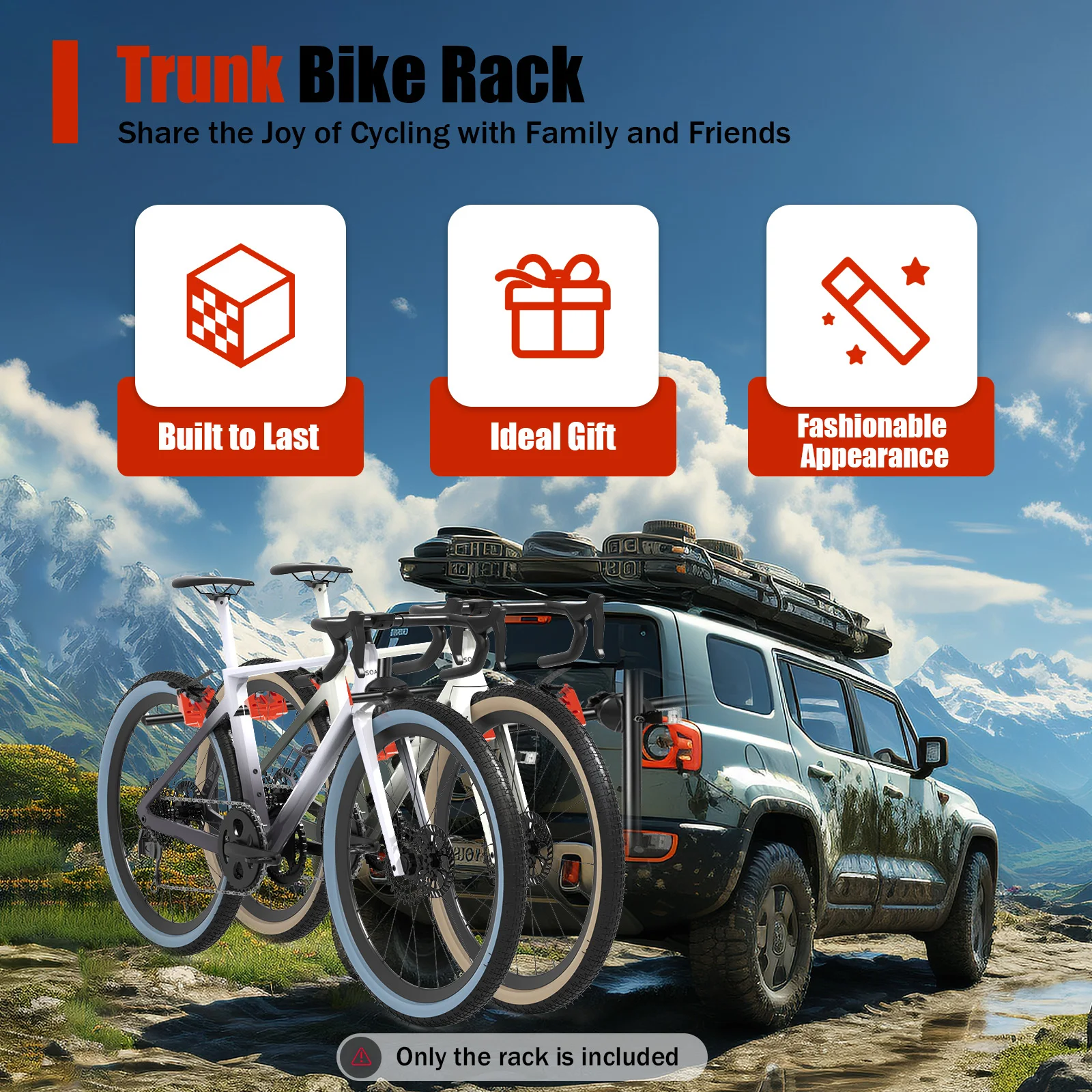 Trunk Mount bicycle rack Foldable design 20kg/44.1lbs Load-bearing Capacity With Nylon Webbing fits most sedans, SUVs, and vans