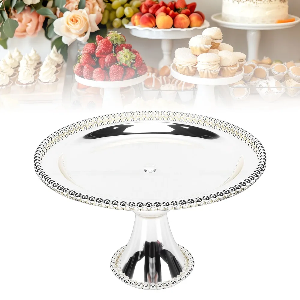 Lightweight Iron Metal Cake Serving Tray Smooth Round Flat Dessert Tray Stable Tall Stem Pedestal Base Display Plate Cafe Snack