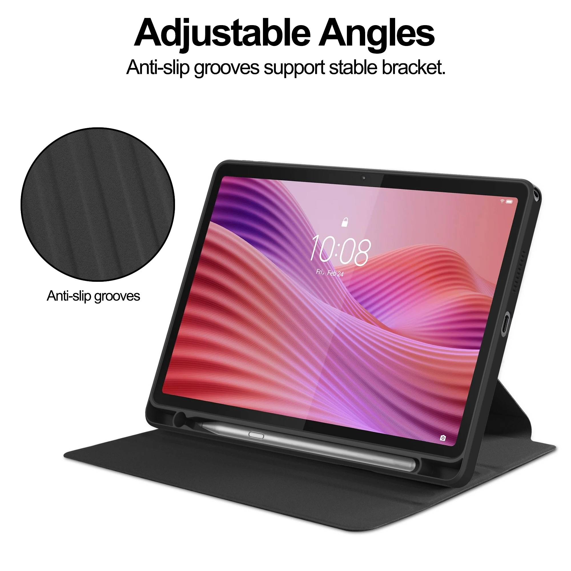 For Lenovo Tab TB311FU Case 360° Rotary Stand PU Leather+Acrylic Tablet Cover (Without Keyboard) - Black