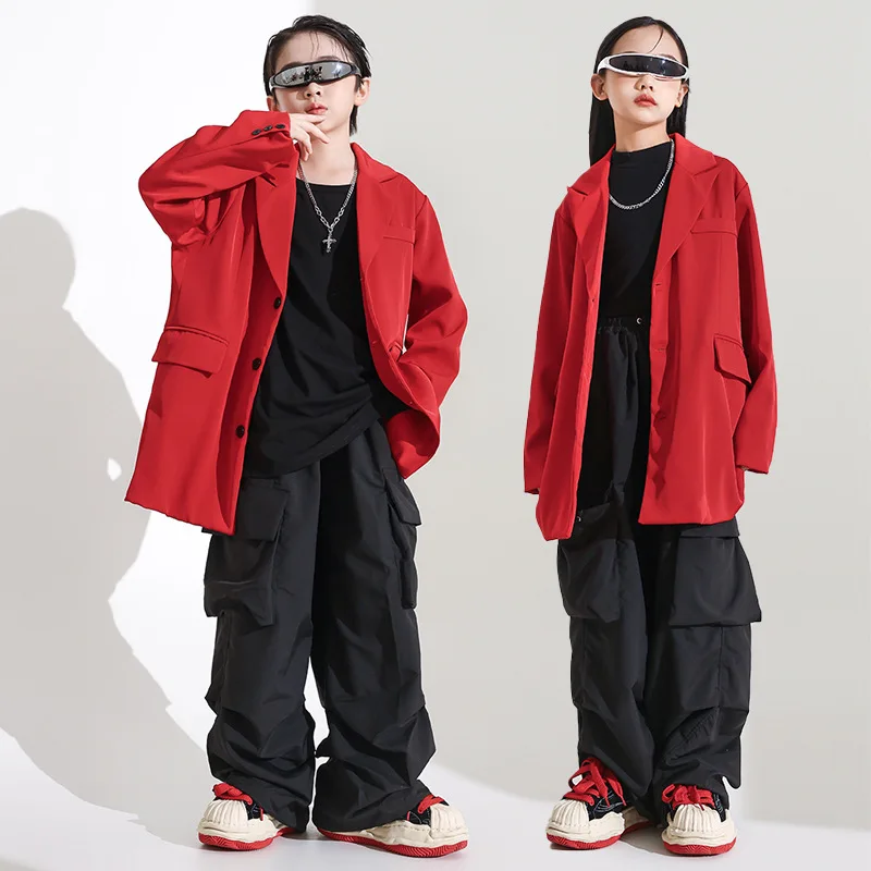 Ballroom Dancing Clothes Hip Hop Dance Costumes Suits Pants Vest Coat for Girls Boys Street Wear Children Dance Competition Jazz