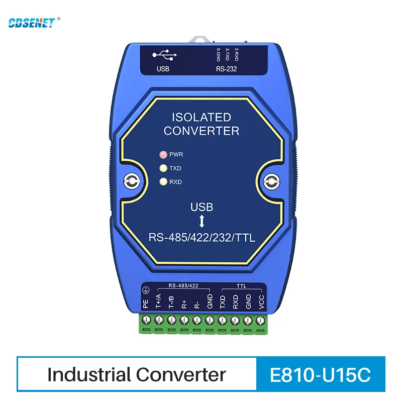 

USB to RS485/RS232/TTL Converter CH340 Optical Isolated Industrial Converter CDSENT E810-U15C With Type-C Interface DC4.5~5.5V