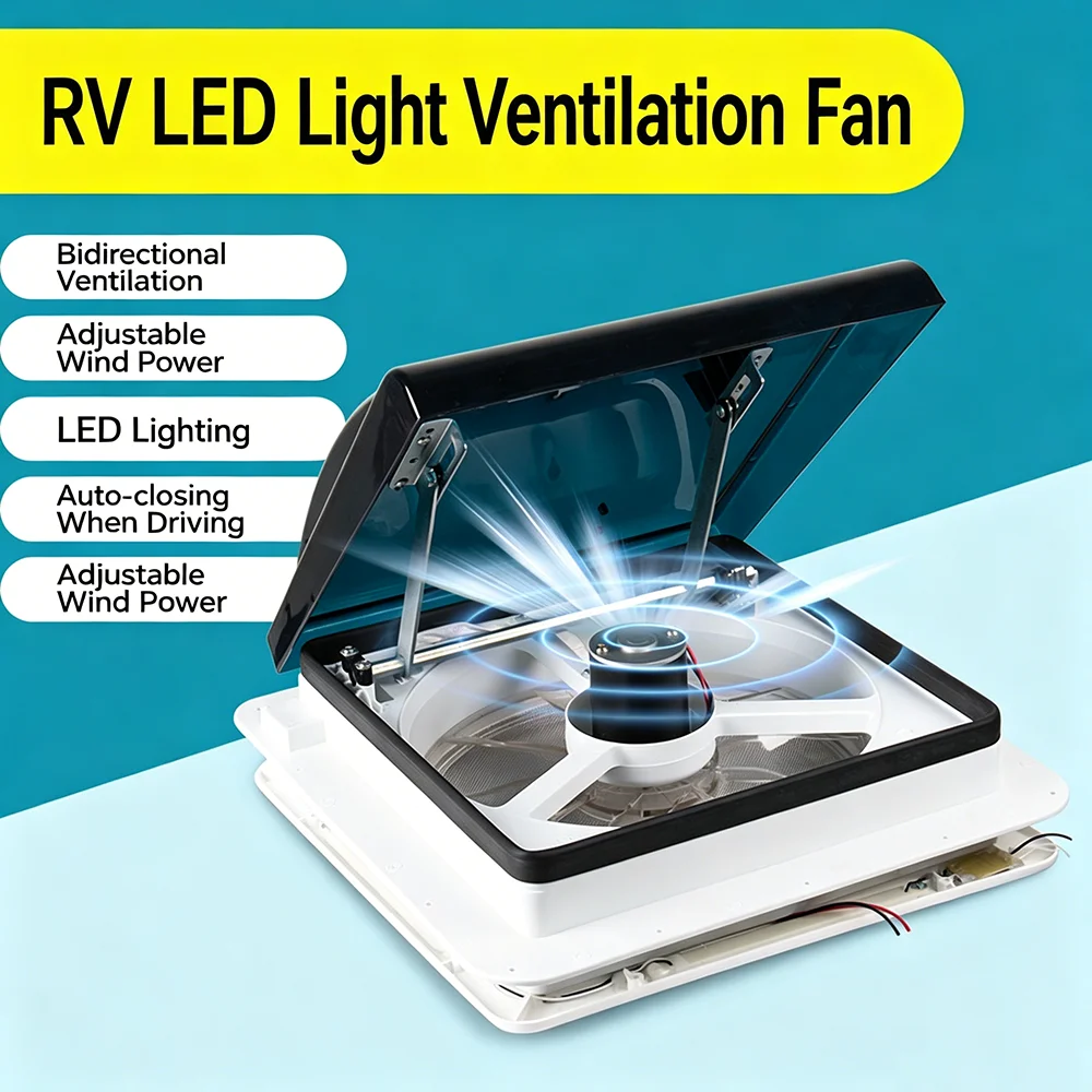 Insect-proof Rain-proof Bidirectional Intake and Exhaust Fan With LED Light 12V Roof Ventilation Fan for Recreational Vehicles