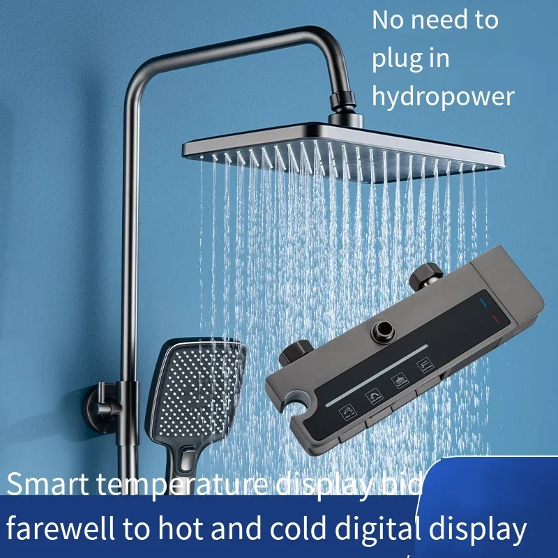 Luxury Wall Mounted Brass Shower Set Bathroom Digital Display Shower System Bathtub Faucet Piano Keys Shower Sets