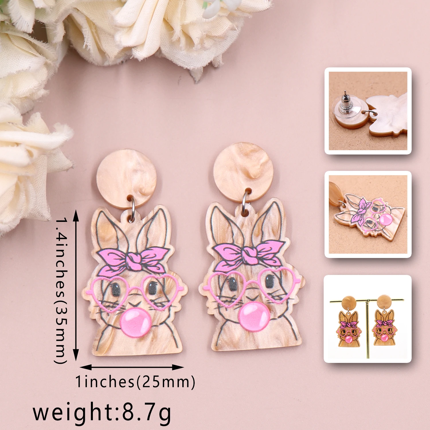 1pair New product CN Drop Cartoon bunny with heart glasses cute Easter Holiday Acrylic earrings Jewelry for women