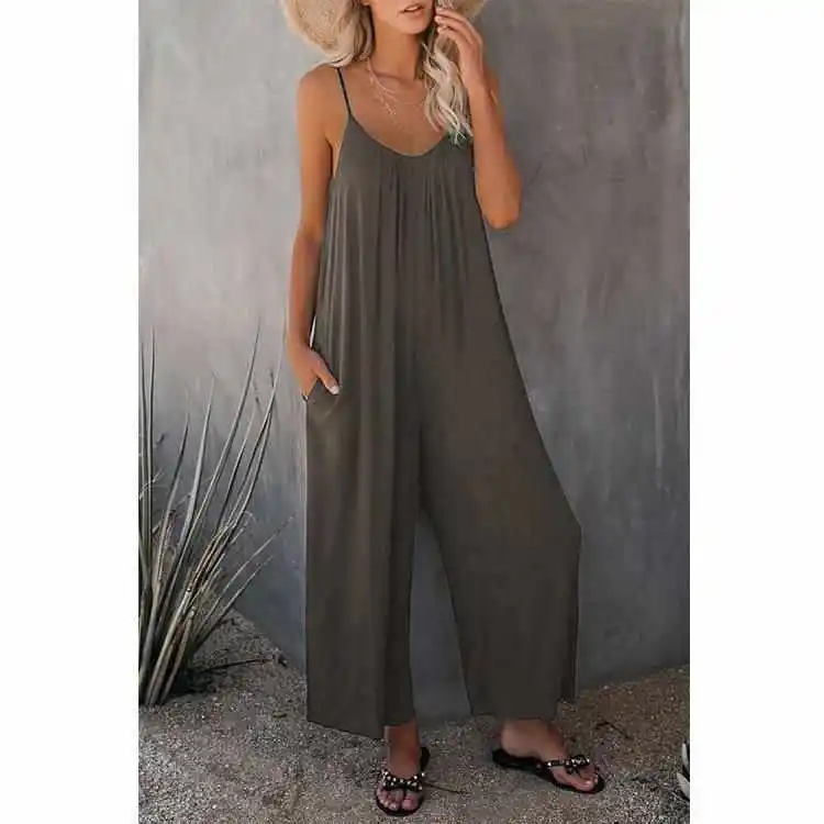 

209 Women's Casual Color ket Jumpsuit with Susp Low Waist ort Pants Cotton Thiened Original Design Diamond Embel...