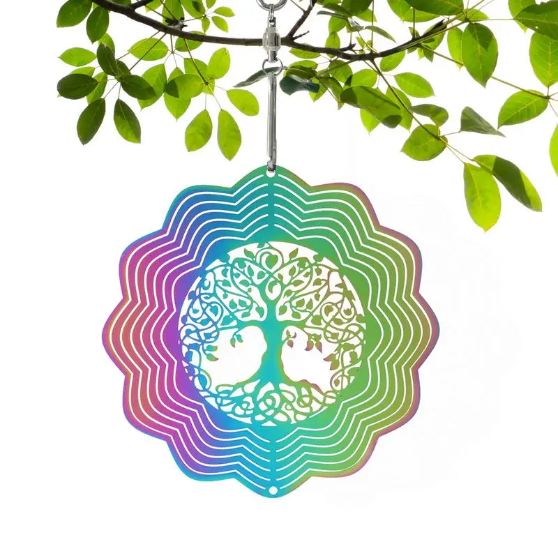 18cm Gradient Color Butterflies Wind Spinner 3D Visual Effect Mirror Reflection tree of life Outdoor Garden Hanging Ornaments