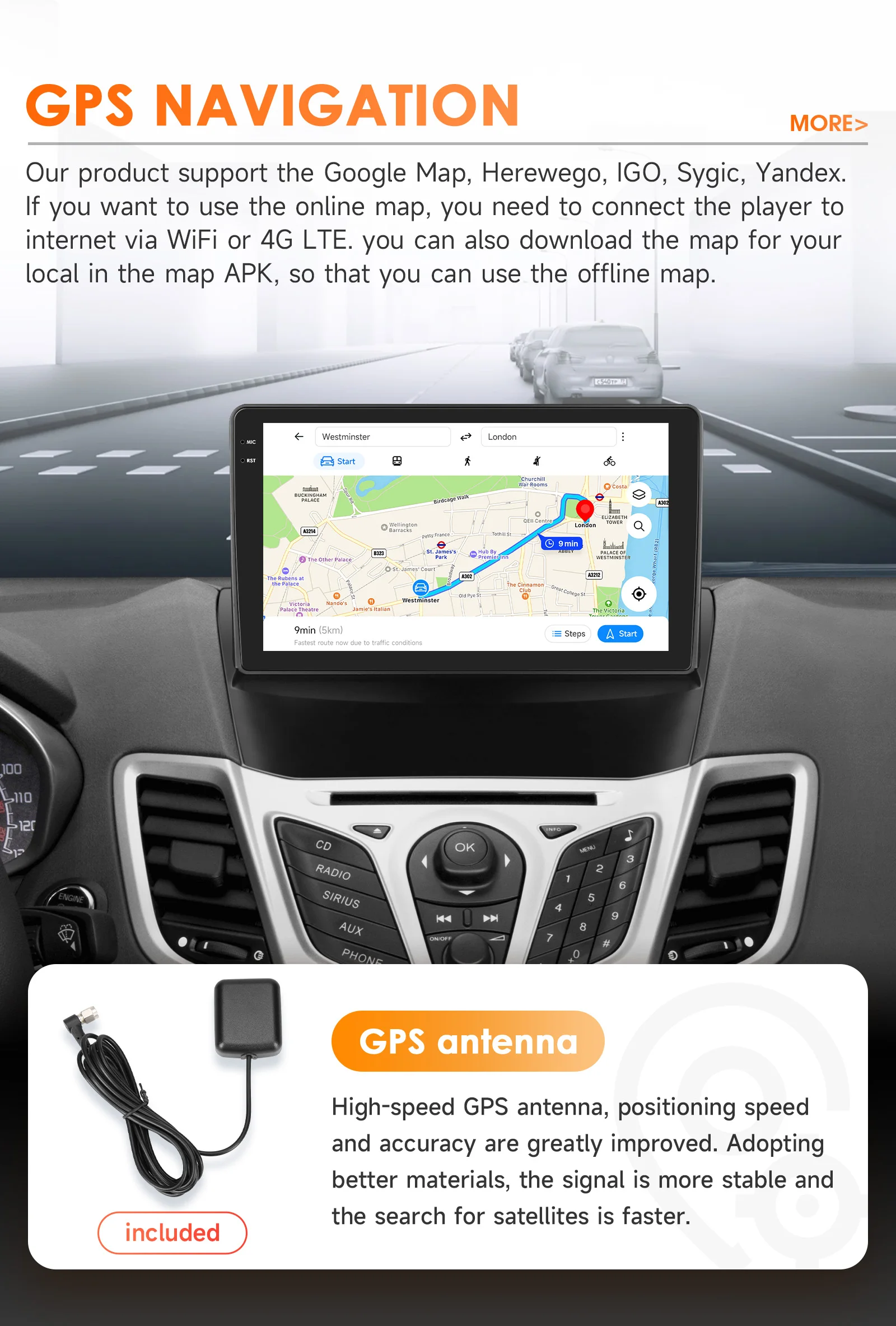 Hizpo 9 Inch Car Radio for Ford Fiesta 2009 - 2017 2din Android Multimedia Video Player GPS Navi Wireless Carplay Auto Screen