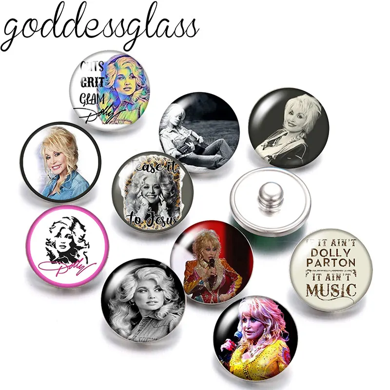 Nueva cantante Dolly Parton & Koe Wetzel 10 piezas foto redonda 12mm/18mm botones a presión para 12mm/18mm collar a presión joyería DIY