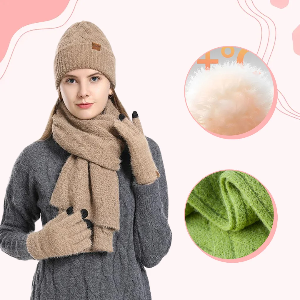 3 قطعة/المجموعة النساء الشتاء قبعة وشاح قفازات فو الفراء الكرة المراهقين الفتيات محبوك دفئا دعوى آذان دافئة امرأة قبعة مجموعة ركوب الخيل في الهواء الطلق
