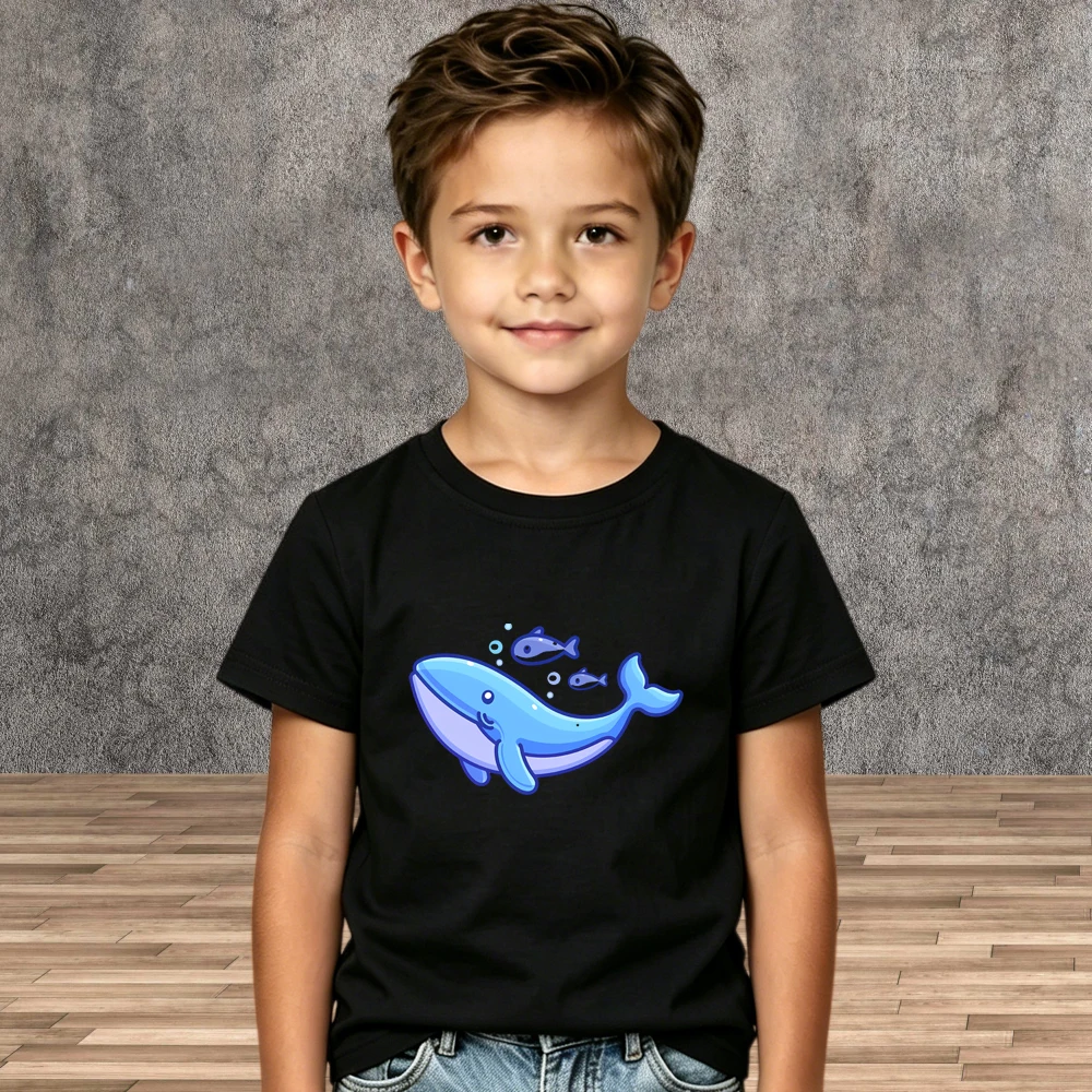 

Cute Whale with Fish Pattern Kids T-Shirt Summer New Boys Girls Short Sleeve Casual Tops