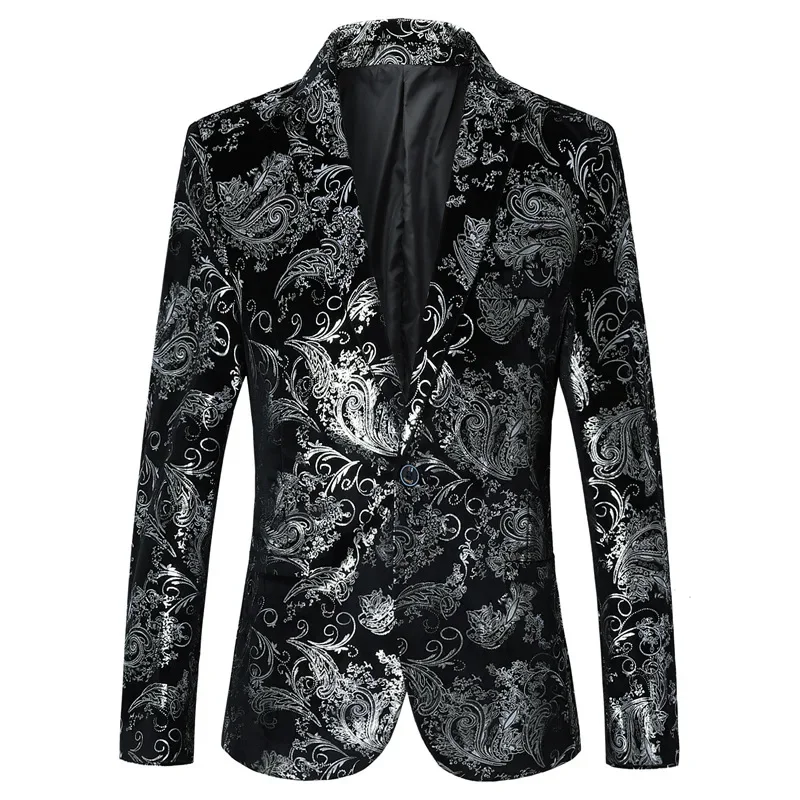

Men Loose Print Button Spring Pockets Suits Single Breasted Blazer Turn Down Collar Blazers Long Sleeve Spliced Cardigan Male