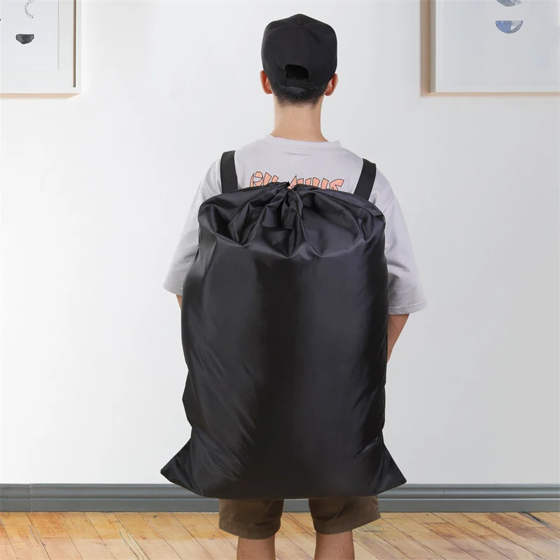 Waterproof Heavy Duty Backpack Black One Size Polyester Laundry Bag Camping Travel Large Clothing Storage Bag