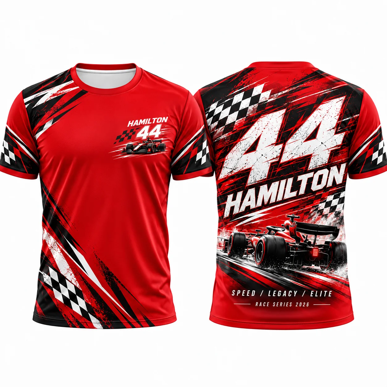 Men Racing No.44 Hamilton Checkered Flag Graphic T-Shirt Motorsport Quick Dry Racing Streetwear Tops Summer Kids Tshirt  ﻿ ﻿