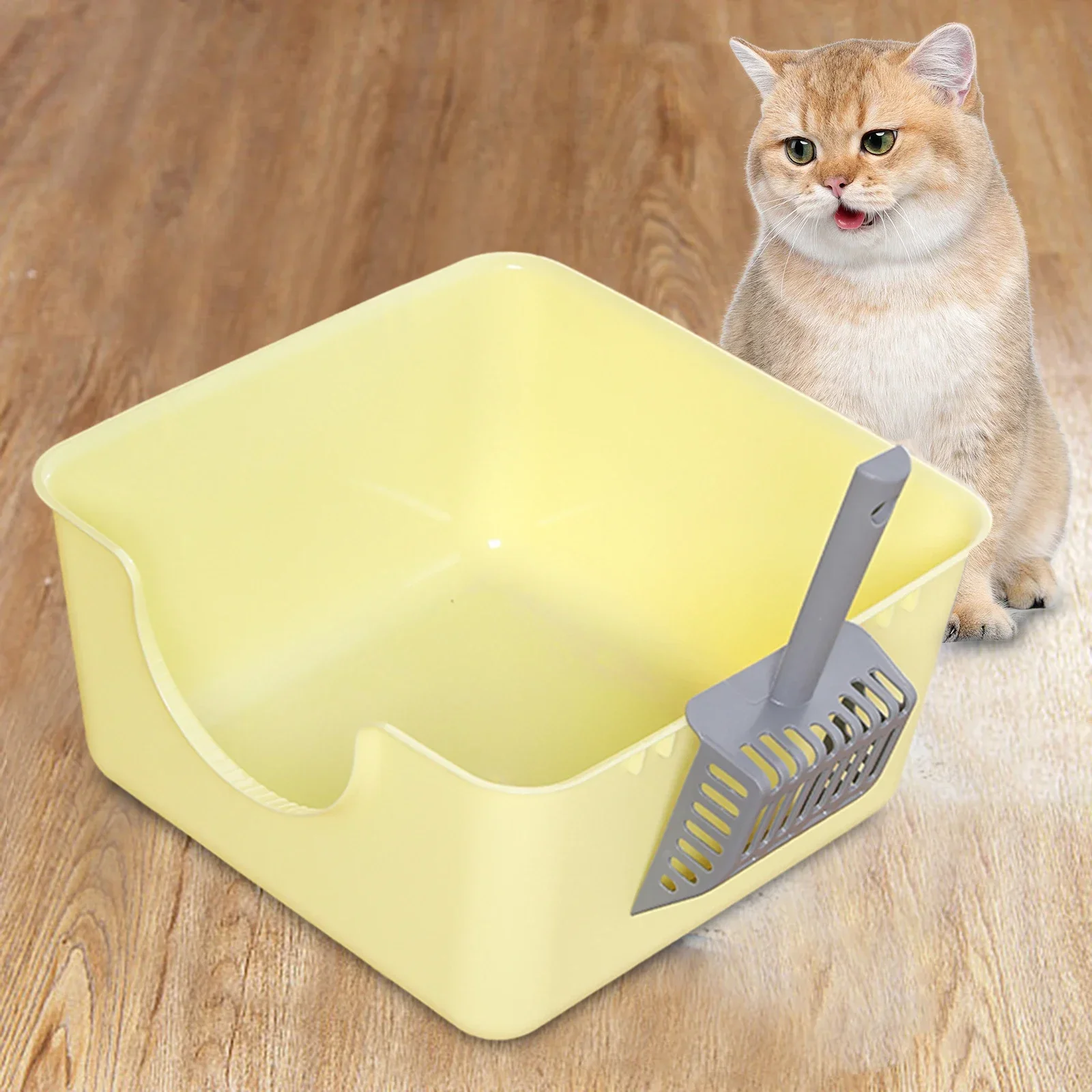 Open Top Pet Litter Tray Anti Splashing Cat Bedpan Cat Litter Box with High Side Kitty Litter Pan for Kitten Small Medium Cats