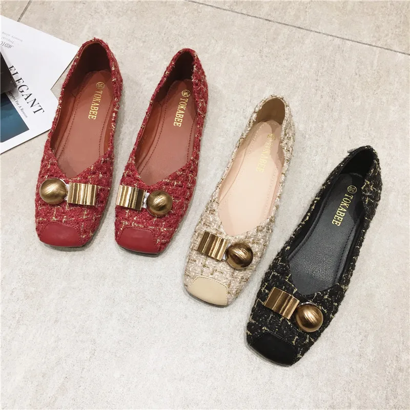 Big Size Women Flats Fashion Ballerina Woman Loafers Square Toe Slip on Fashion Flat Casual Shoes Woman Zapatos Mujer Size 45