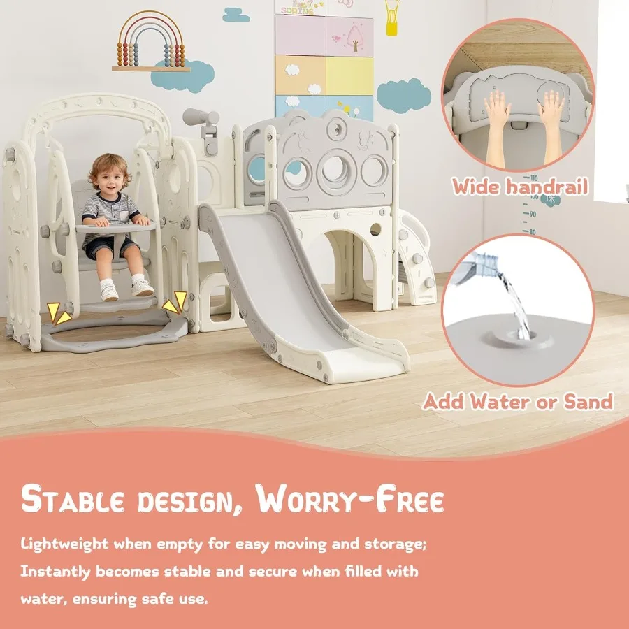 مجموعة منزلق وأرجوحة للأطفال الصغار 9 في 1 للأطفال الصغار 1-3 مجموعة ألعاب داخلية وخارجية مع تلسكوب كرة السلة #5