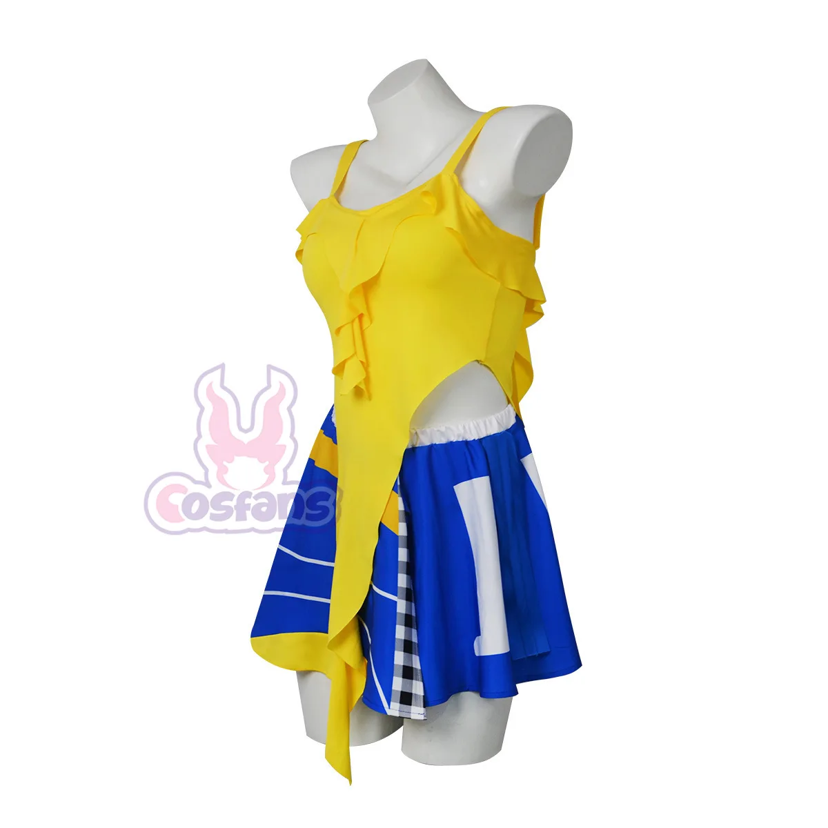 Sexy Cheerleader Costume Crop Yellow Top Blue Pleated Skirt Pom Poms Halloween Shakira Dai Dai Same Style Cheerleading Dress - view 3