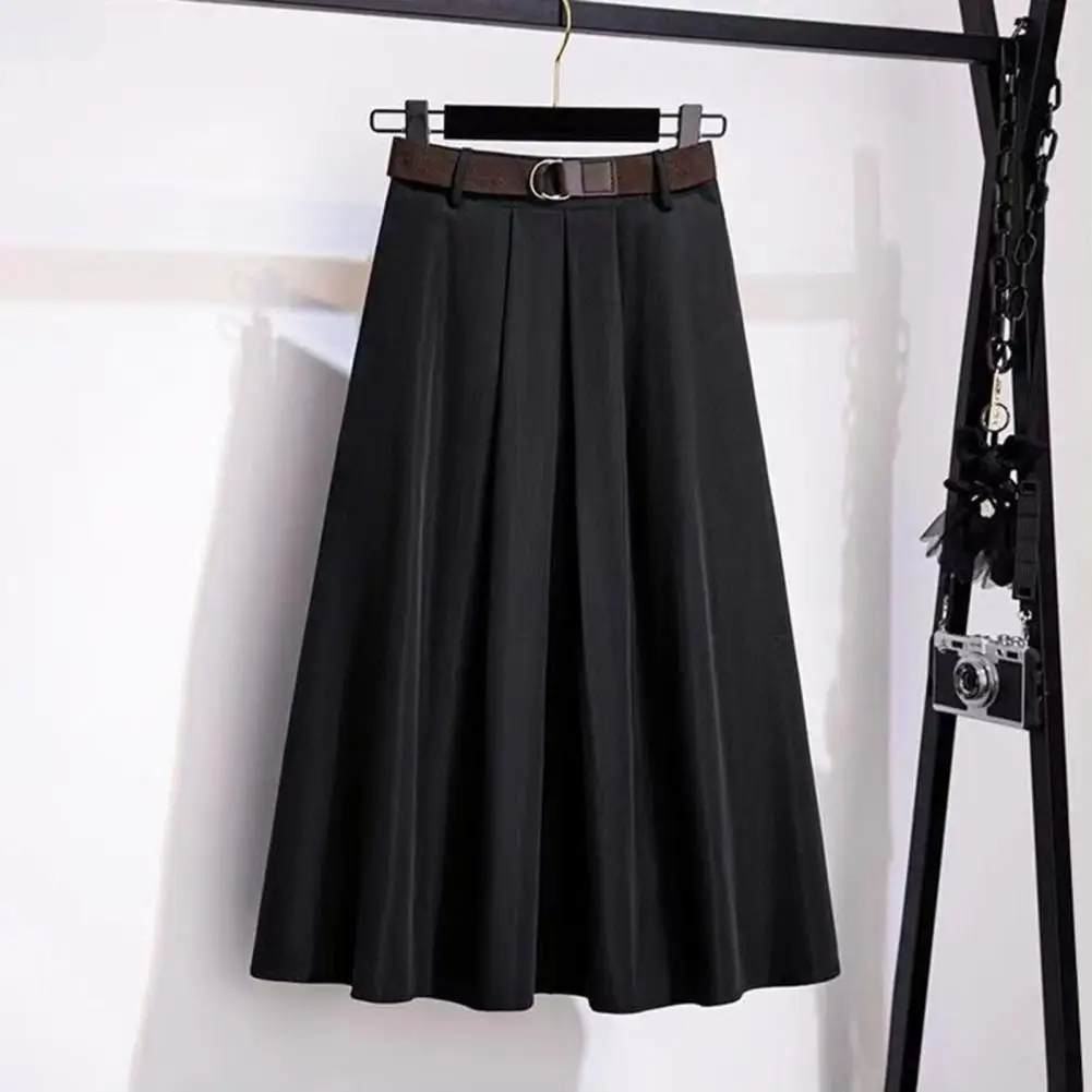 Long Skirt High Waist Midi Skirt Elegant A-line Midi Skirt with Belt High Waist Design Soft Draped Hem Women's for Breathable