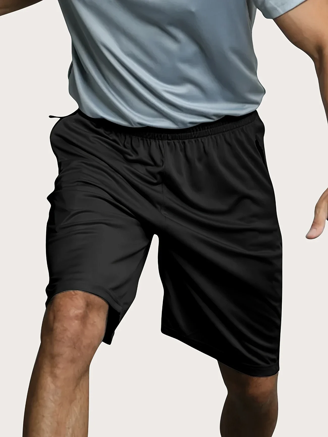 5PCS Men's Solid Color Quick Drying Shorts, Daily Home Casual Elastic Waist Drawstring ShortsWith Pocket Zipper, Quick Drying Co