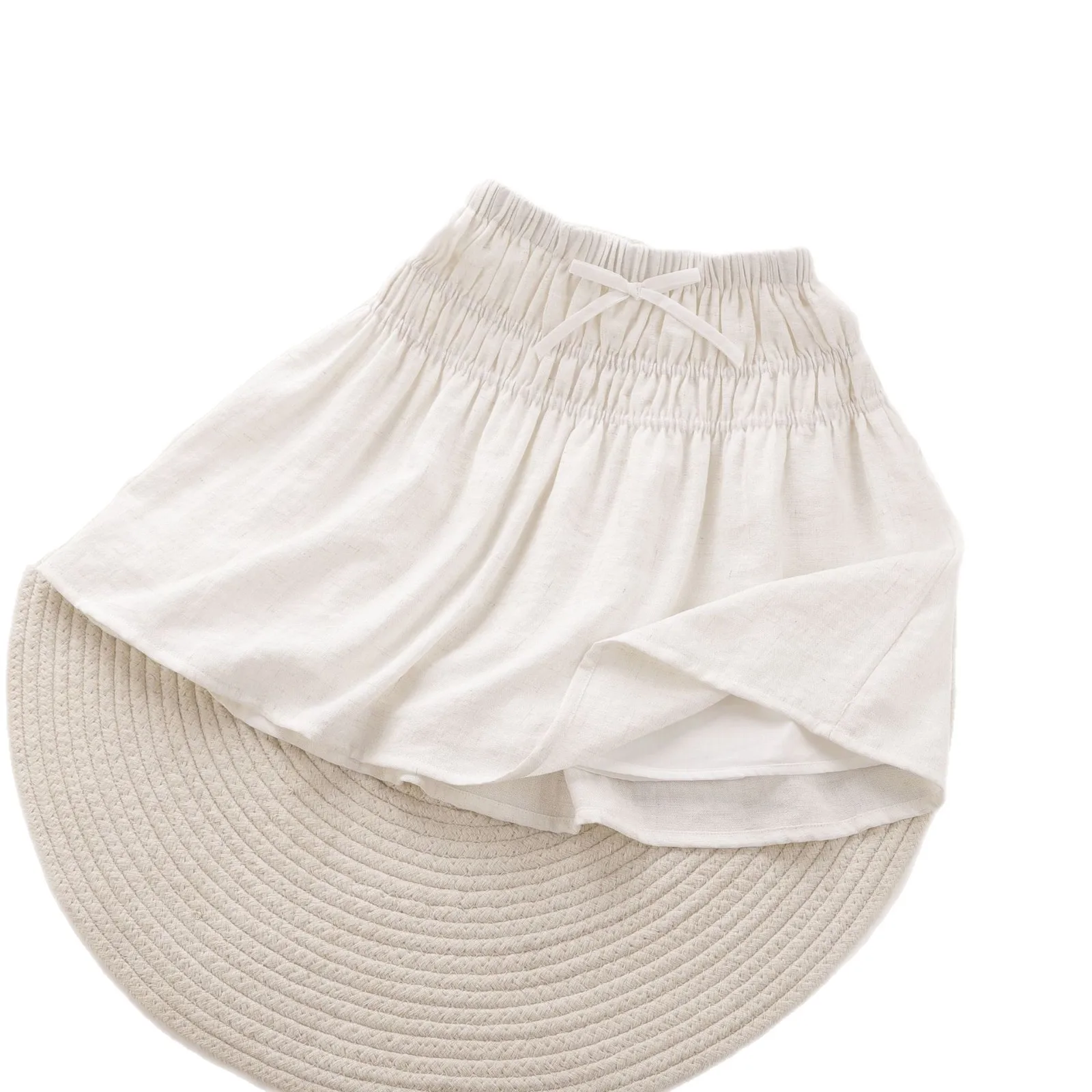تنورة كورية متعددة الاستخدامات قابلة للتنفس وخفيفة الوزن للأطفال البنات تنورة ميدي من نسيج القطن والكتان مع فيونكة جديدة ولطيفة