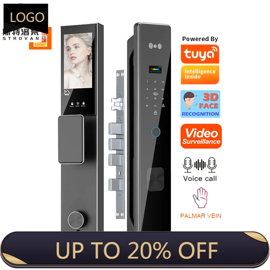 

STLF Premium Smart Wifi Tuya Door Lock for Home 3D Face Fingerprint Recognition HD Waterproof Aluminum for Wood Cloud