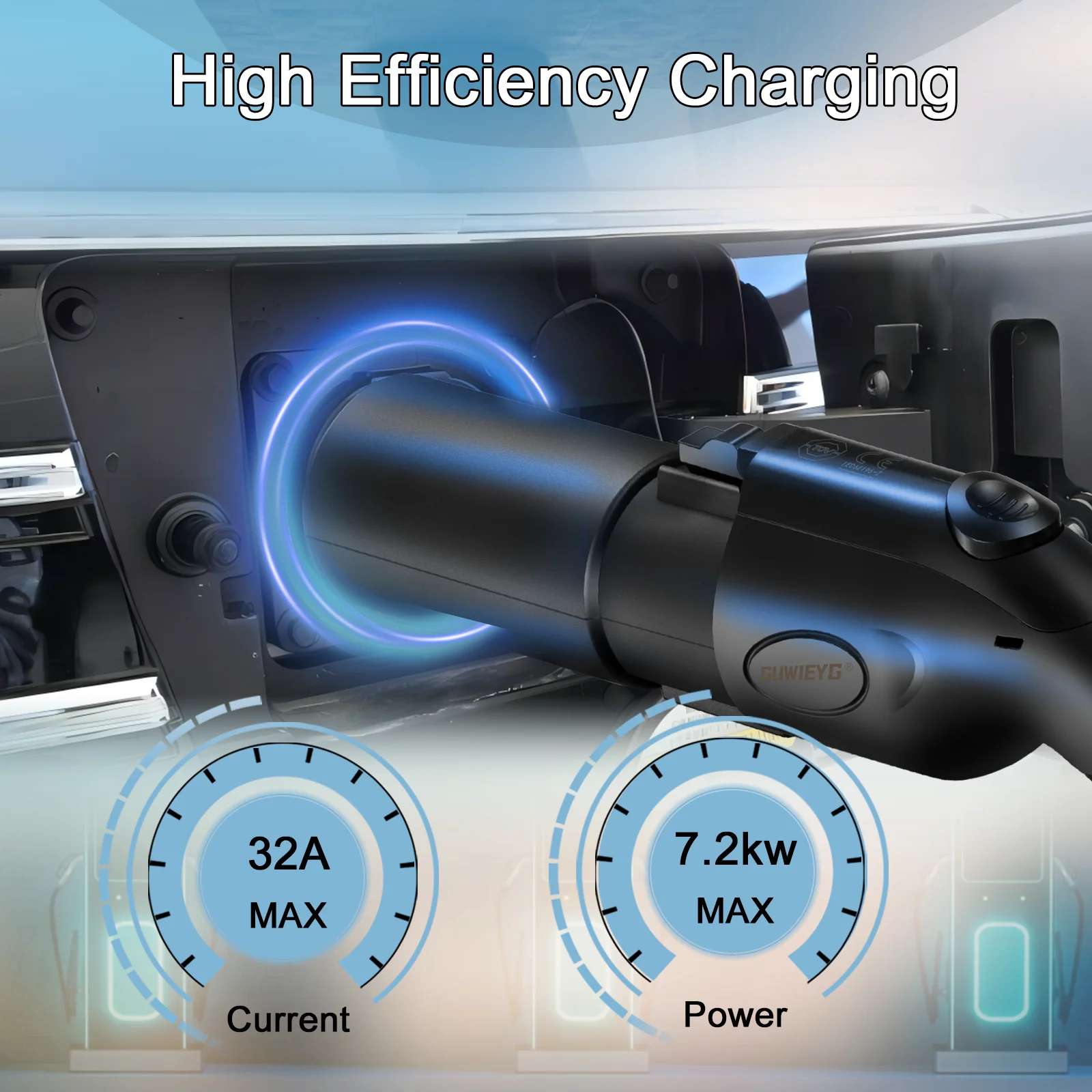 GUWIEYG EV Charging Adaptor Type1 to GBT Adaptor 32A SAE J1772 to GBT EV Charger Adaptor