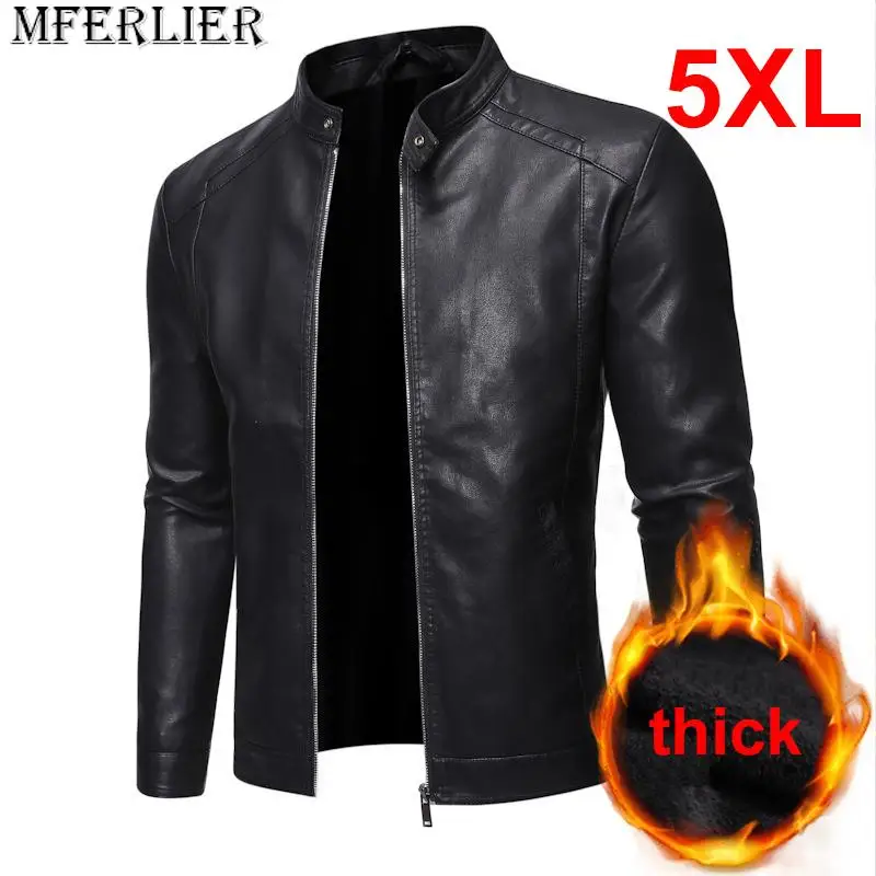 

Mens PU Leather Jacket Motorcycle Biker Men's Jackets 2023 Autumn Winter Warm Black Outdoor Outwear Coats 5XL Plus Szie