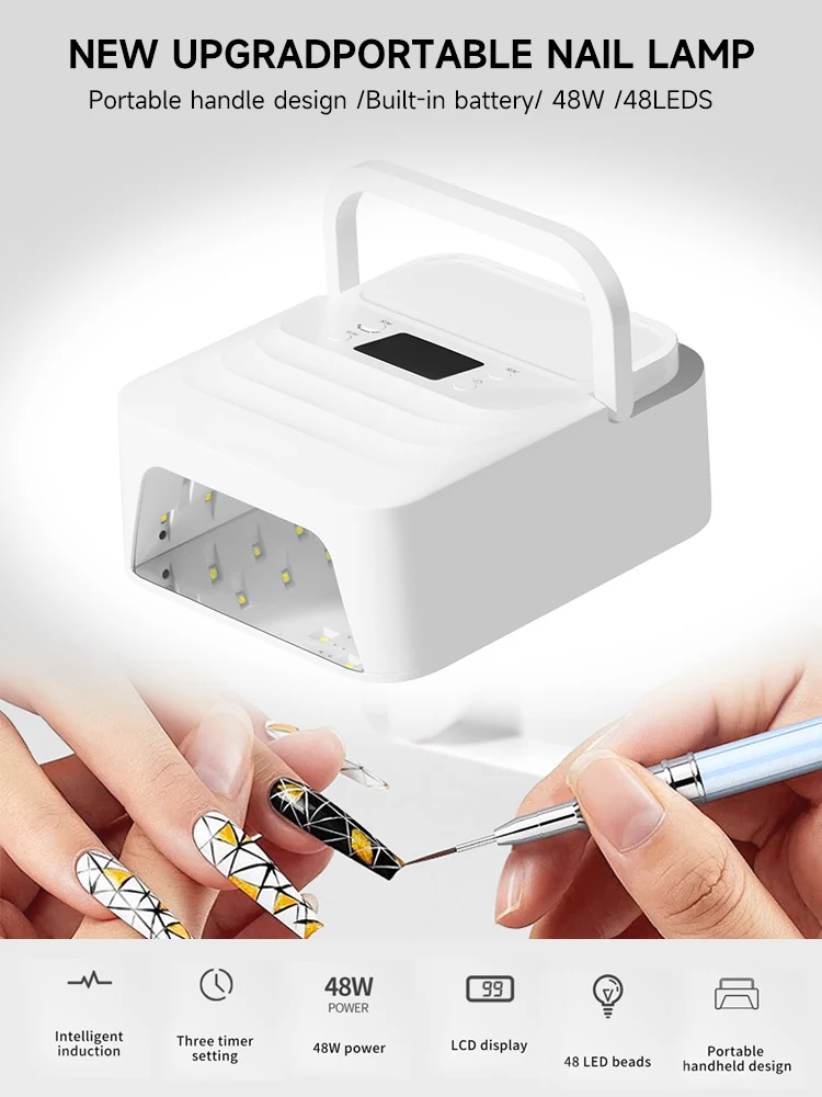 48 Leds 48 W UV Geavanceerde Grote Ruimte Nageldroger Oplaadbare Professionele Nageldroger UV Lamp voor Uithardende Gel Draadloze Nagellamp