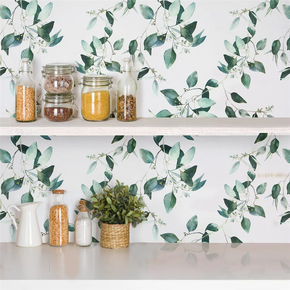 Green Leaf Wallpaper Vinyl  Self Adhesive Contact Paper Removable Waterproof Wallpaper for Furniture Renovation Decor Live Room