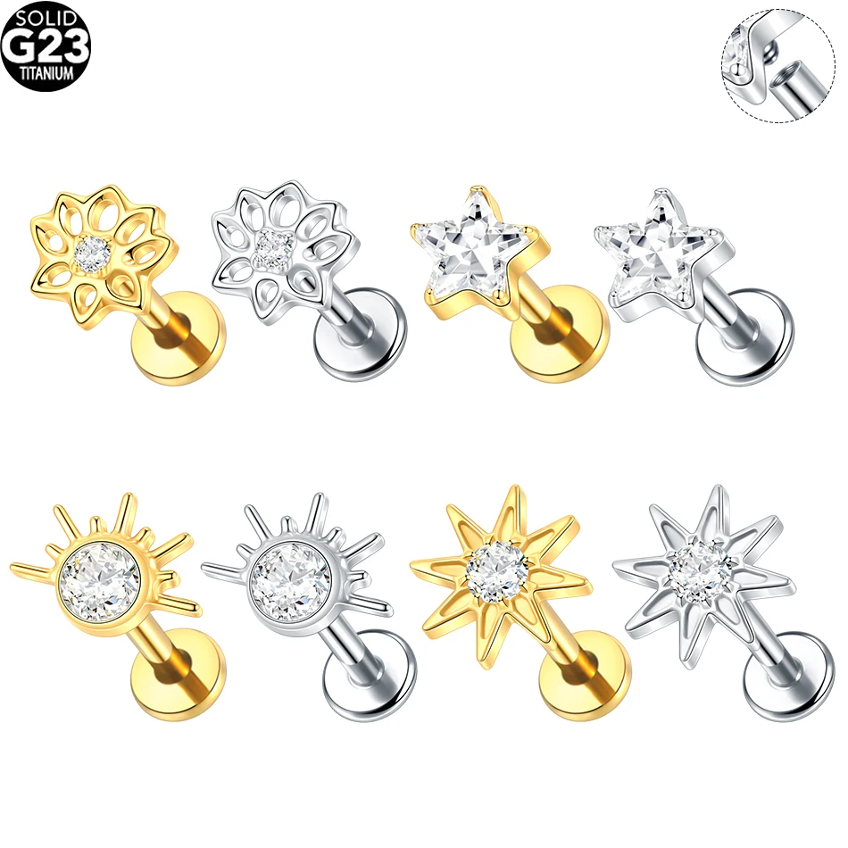 1/5 قطعة التيتانيوم 16 جرام الخماسية نجمة تشيكوسلوفاكيا الغضروف اللولب القرط الثالوث تشيكوسلوفاكيا الزنمة مسمار محارة شفة ثقب الشفاه النساء مجوهرات