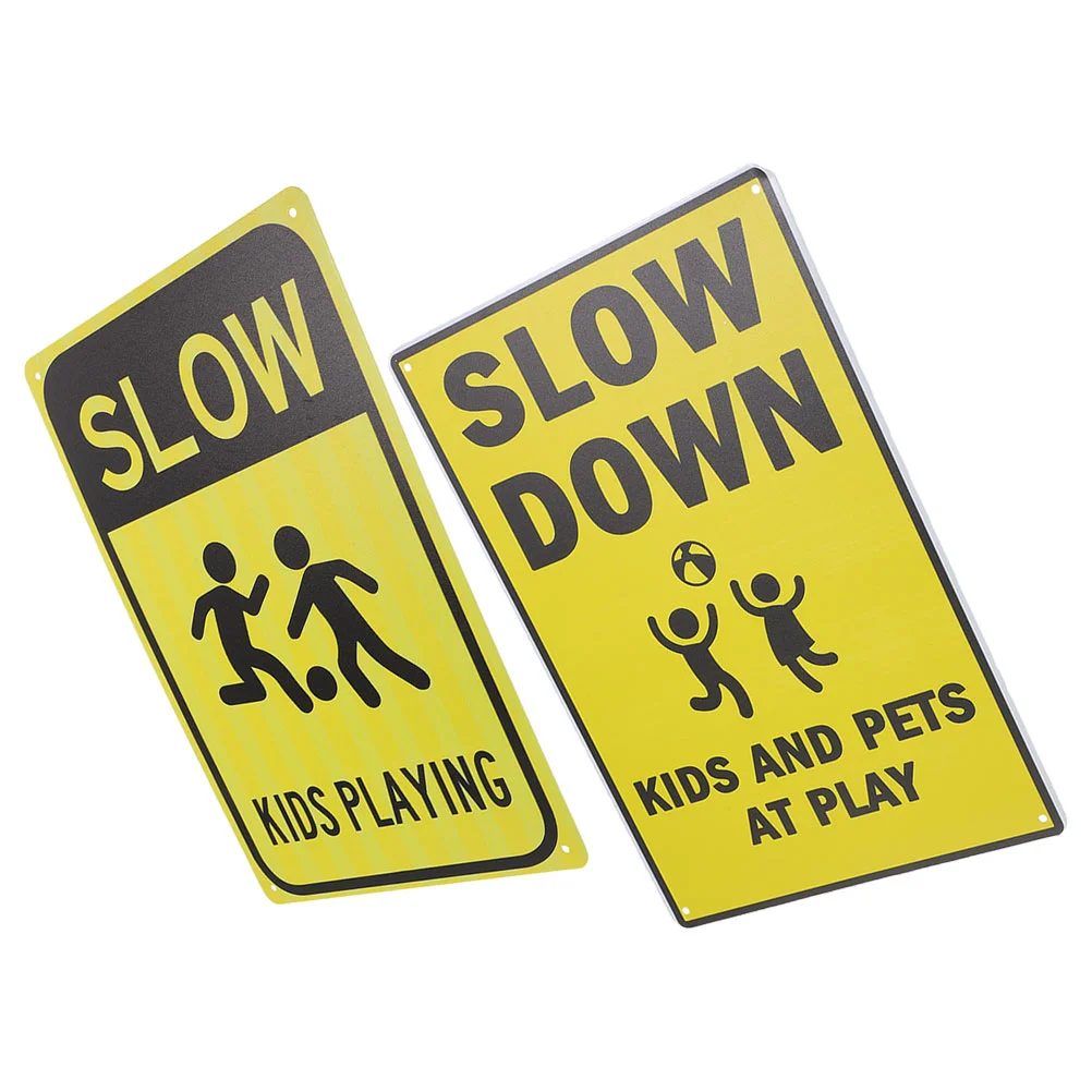 2pcs Warning Sign Road Street Signs Caution Road Signs Kids Playing Attention Signs