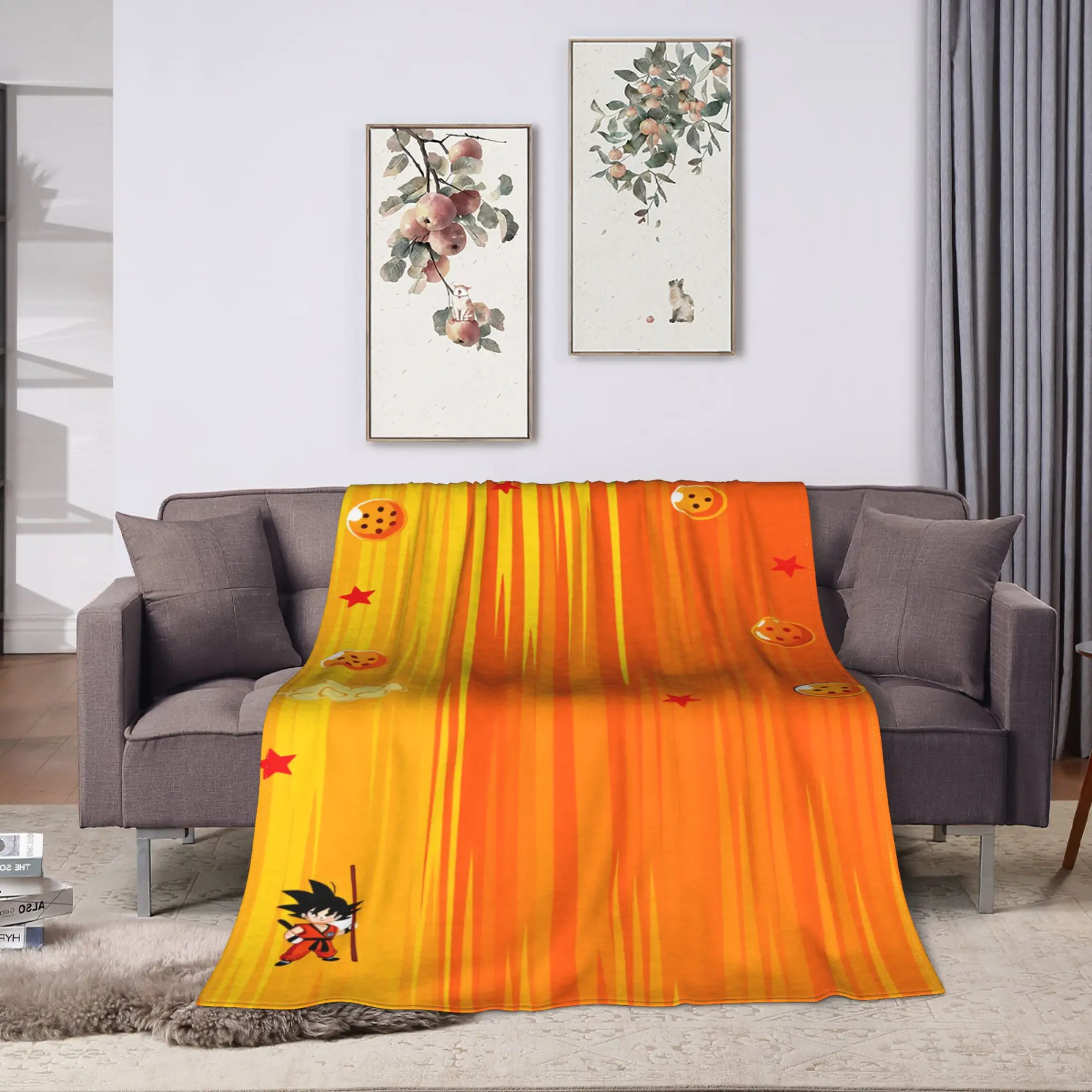 Orange Aesthetic Dragon Ball Blankets  Super Soft Funny Plush Bedding Throws For Couch Bed Flannel Bedspread Bed Cover