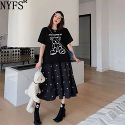 NYFS 2024 nowe lato Korea kobieca sukienka Vestidos szata Ete Femme Elbise moda łączona delikatny haft długie sukienki