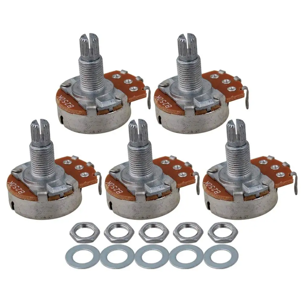 Full Size B250K Pot Split Shaft Potentiometer for Guitar Bass Pack of 5