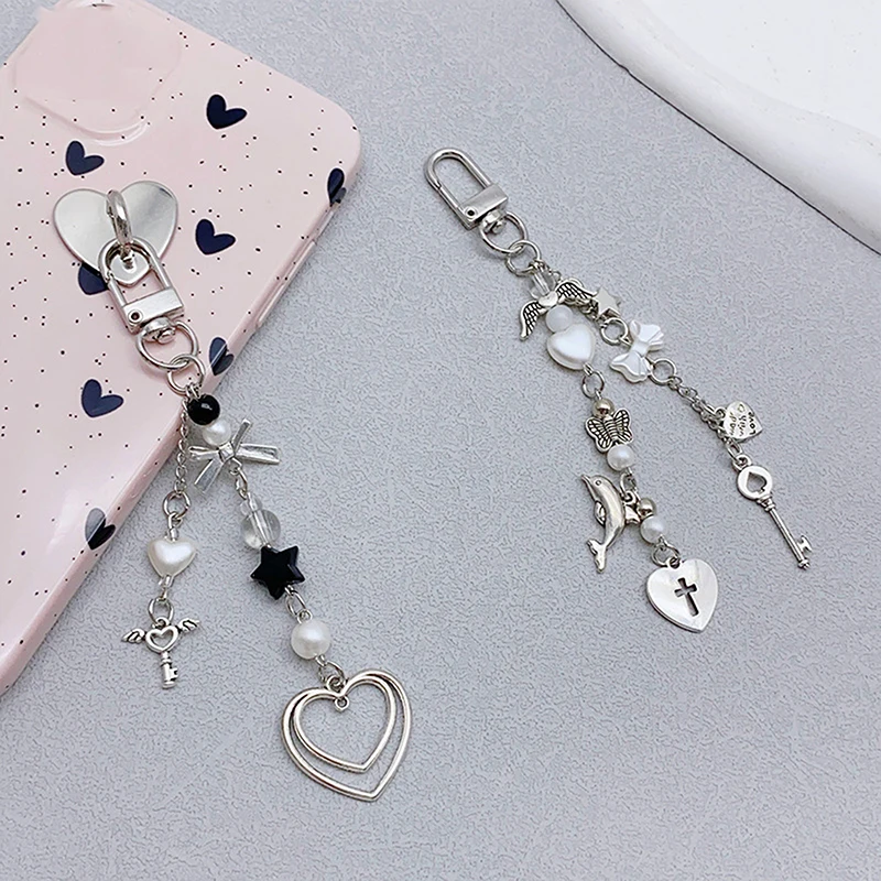 

Goth Y2K Phone Charm Bow Heart Star Keychain Pendant Kawaii Key Chain Bag Phone Chain Cute Accessory For Girls Women Jewelry